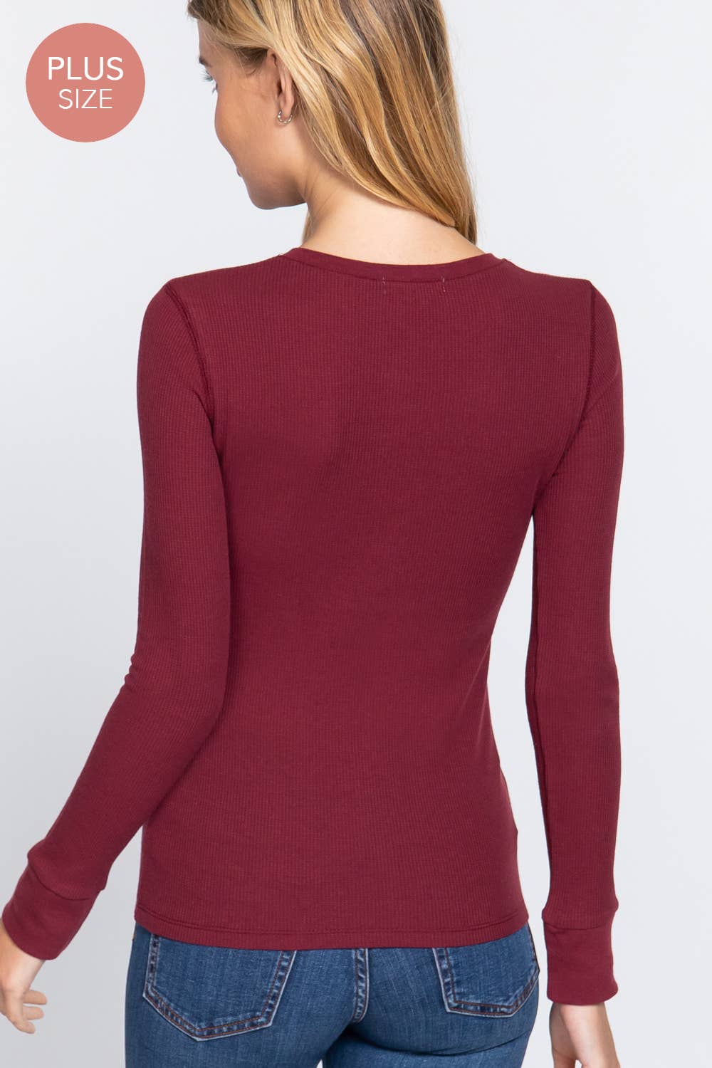 [PLUS SIZE] Long Sleeve Henley Thermal Knit Top