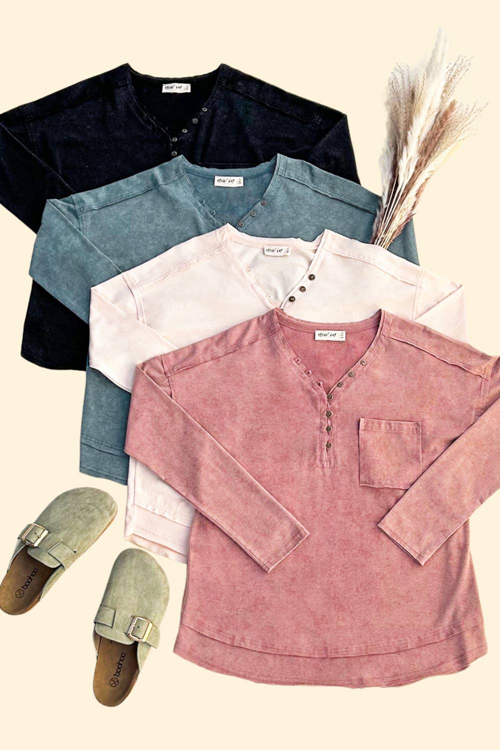 Mineral Washed Cotton Comfy Knit Top, Mauve