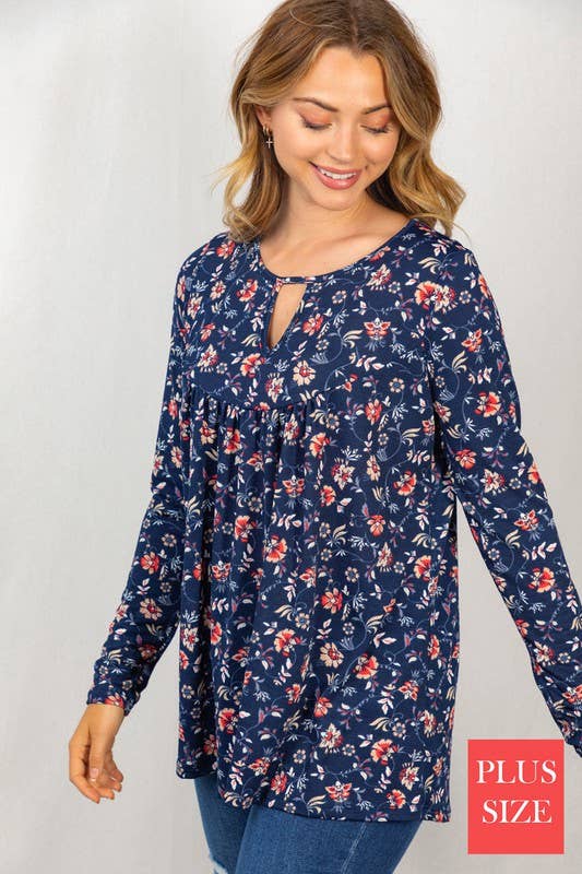 Long Sleeve Floral Print Knit Top (Plus only)