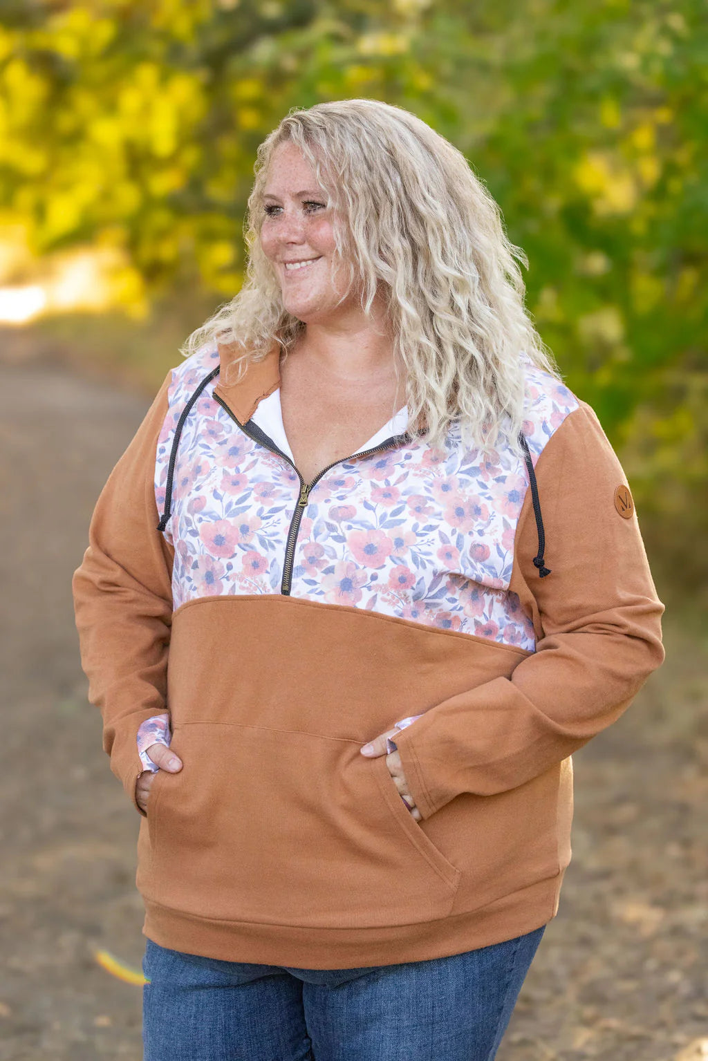 HalfZip Hoodie - Camel and Fall Floral Mix