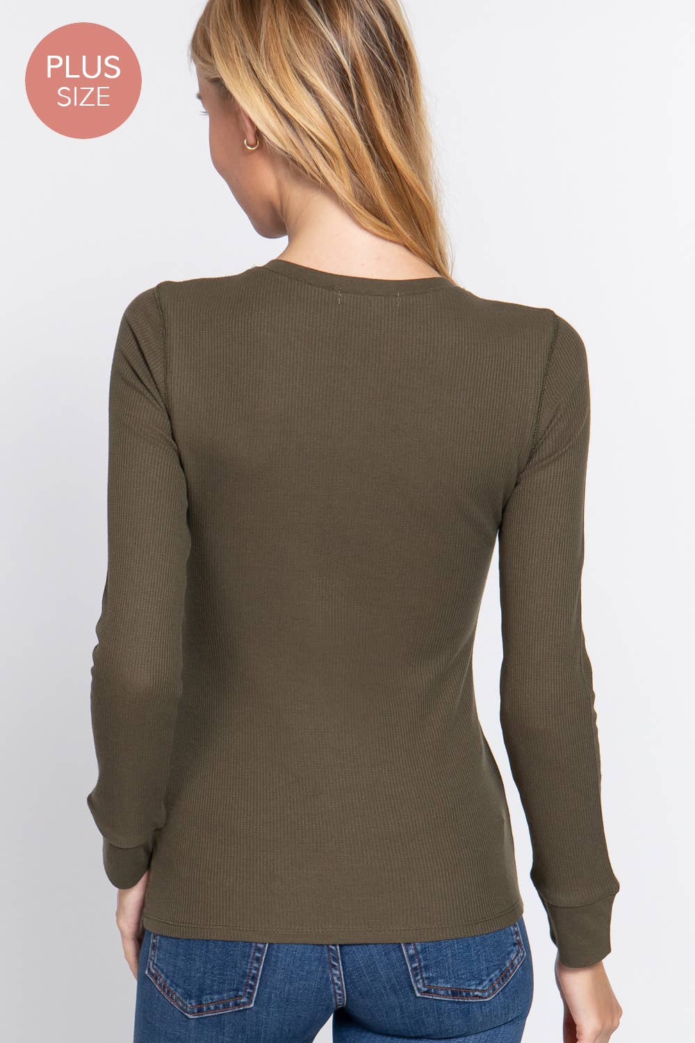 [PLUS SIZE] Long Sleeve Henley Thermal Knit Top