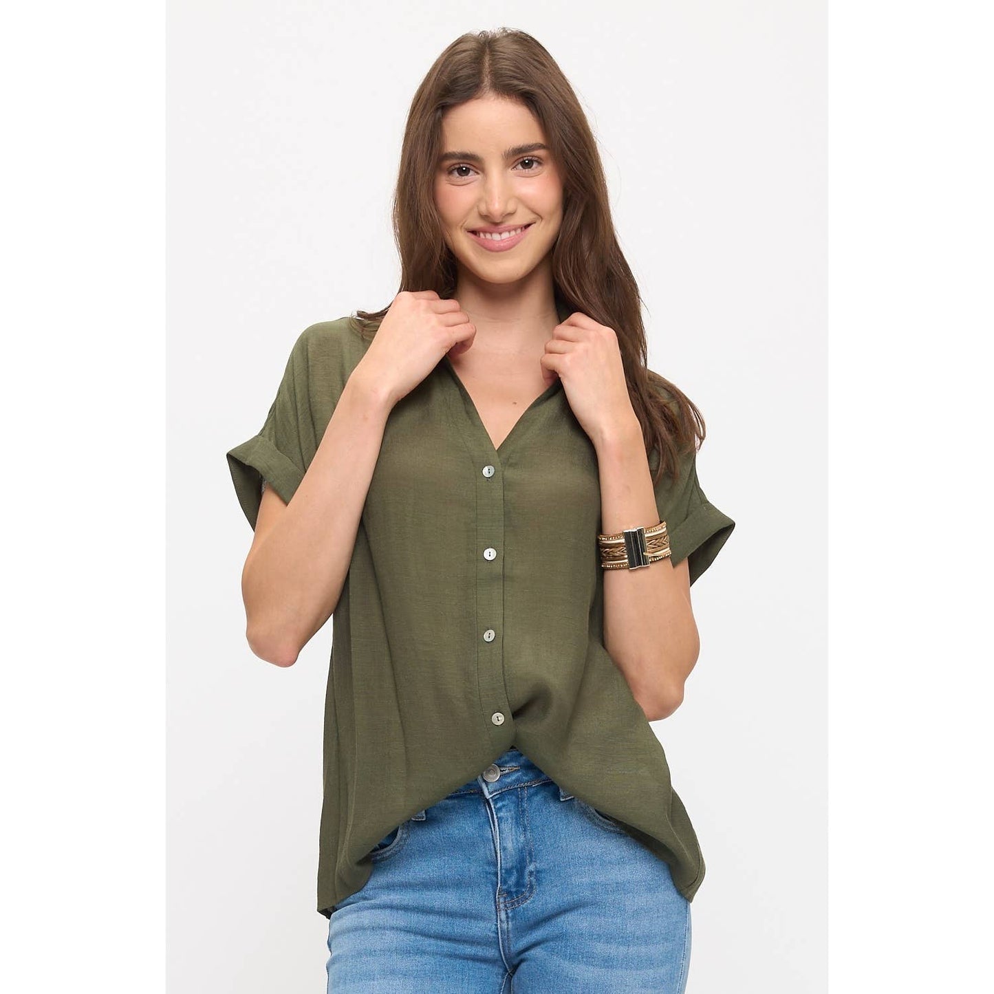 Olive Gauze Utility Blouse