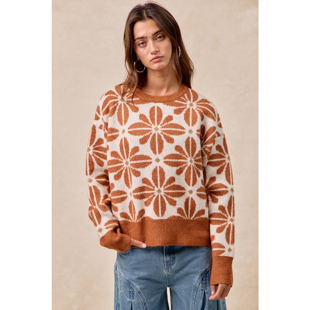 Flower Power Rust Knit sweater