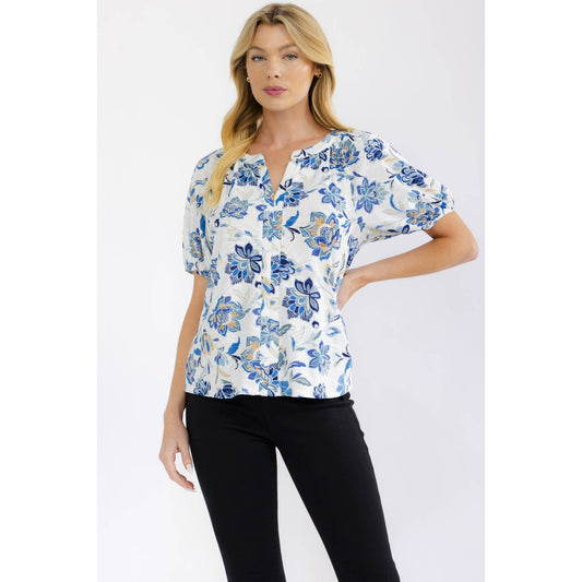 FLORAL JACQUARD PEASANT TOP