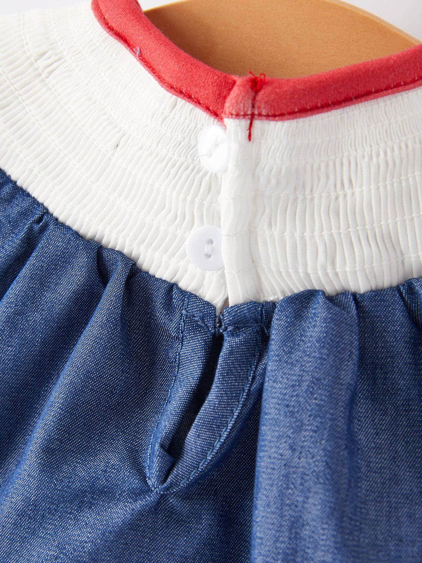 Girls Farm Smocking Embroidered Blue Romper