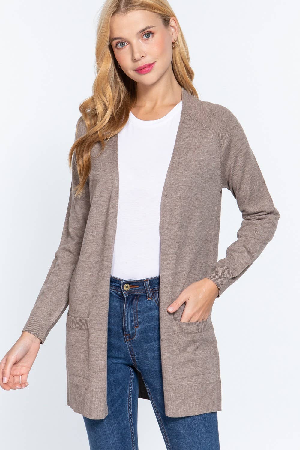 Long Raglan Sleeve with Pocket Open Sweater Cardigan