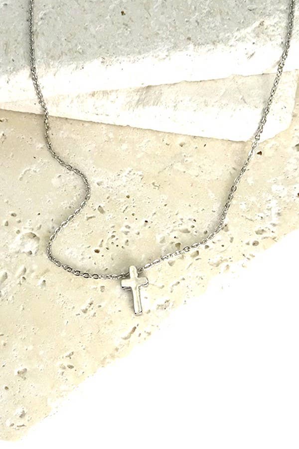 Classic Mini Cross Necklace (Silver or Gold)