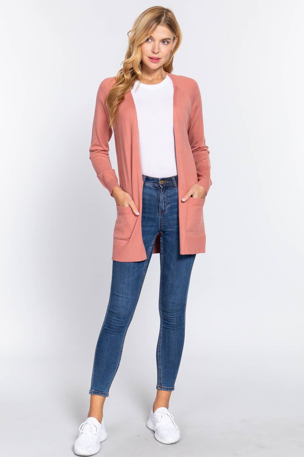 Long Raglan Sleeve with Pocket Open Sweater Cardigan