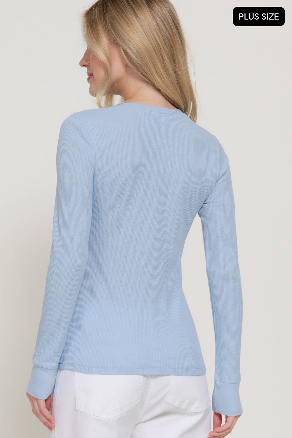 [PLUS SIZE] Long Sleeve Henley Thermal Knit Top