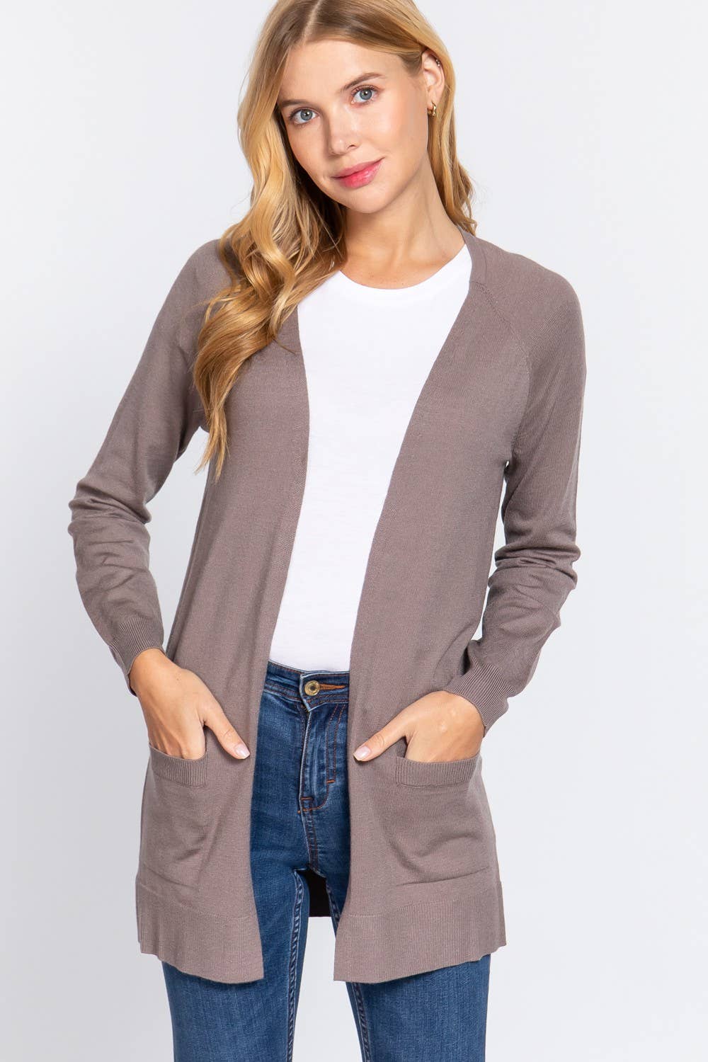 Long Raglan Sleeve with Pocket Open Sweater Cardigan