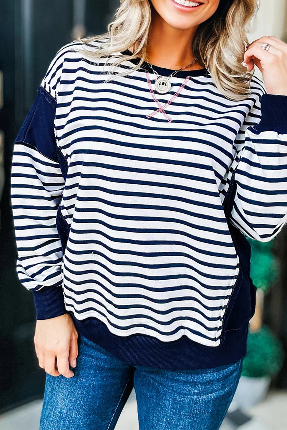 Blue Stripe Colorblock Pullover (Plus)
