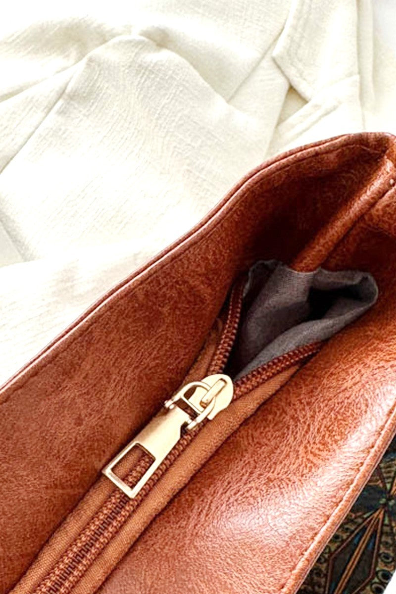 Adlee Zippered Retro Pattern Strap Crossbody Shoulder Bag (2 COLORS)