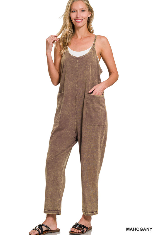 Mahogany Washed Overalls with Pockets