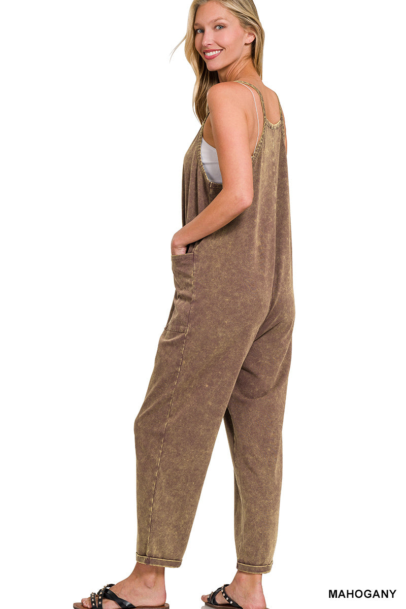 Mahogany Washed Overalls with Pockets