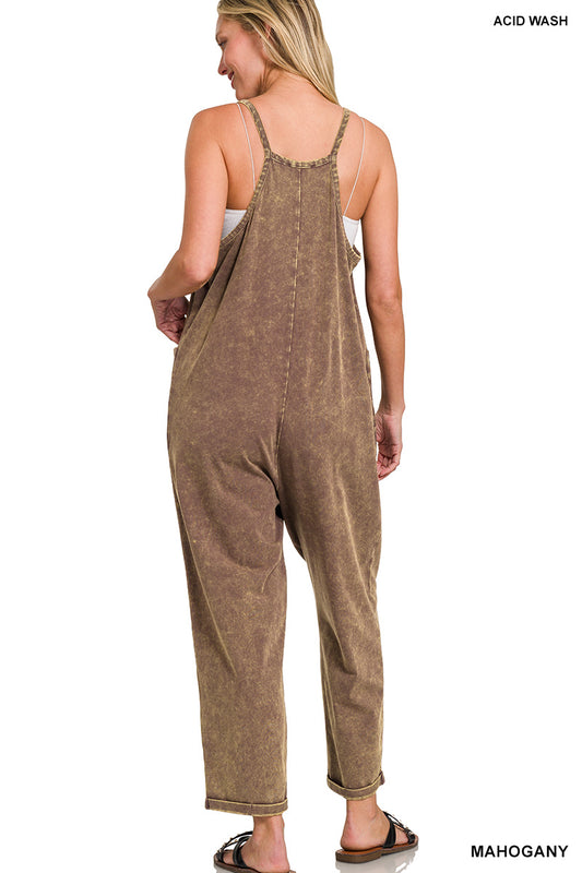 Mahogany Washed Overalls with Pockets