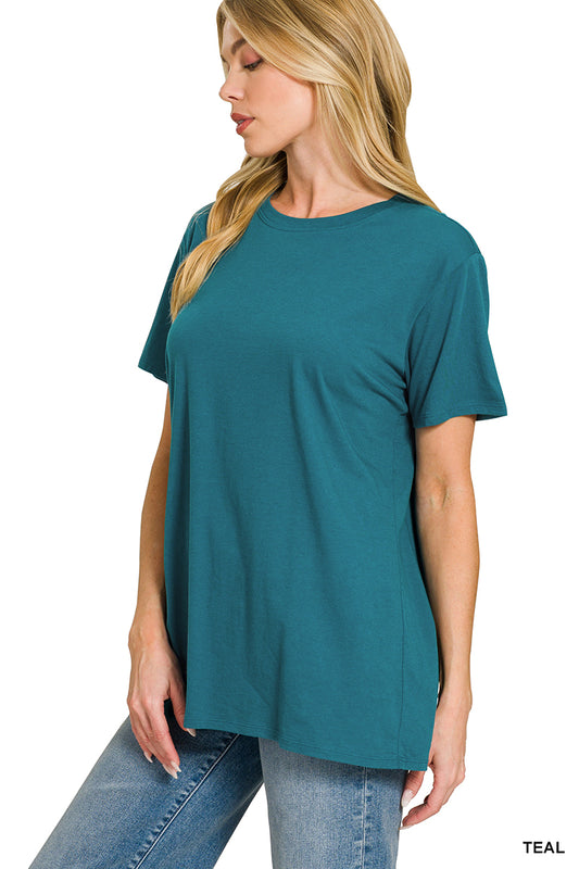 Teal Cotton Boyfriend Round Neck Tee