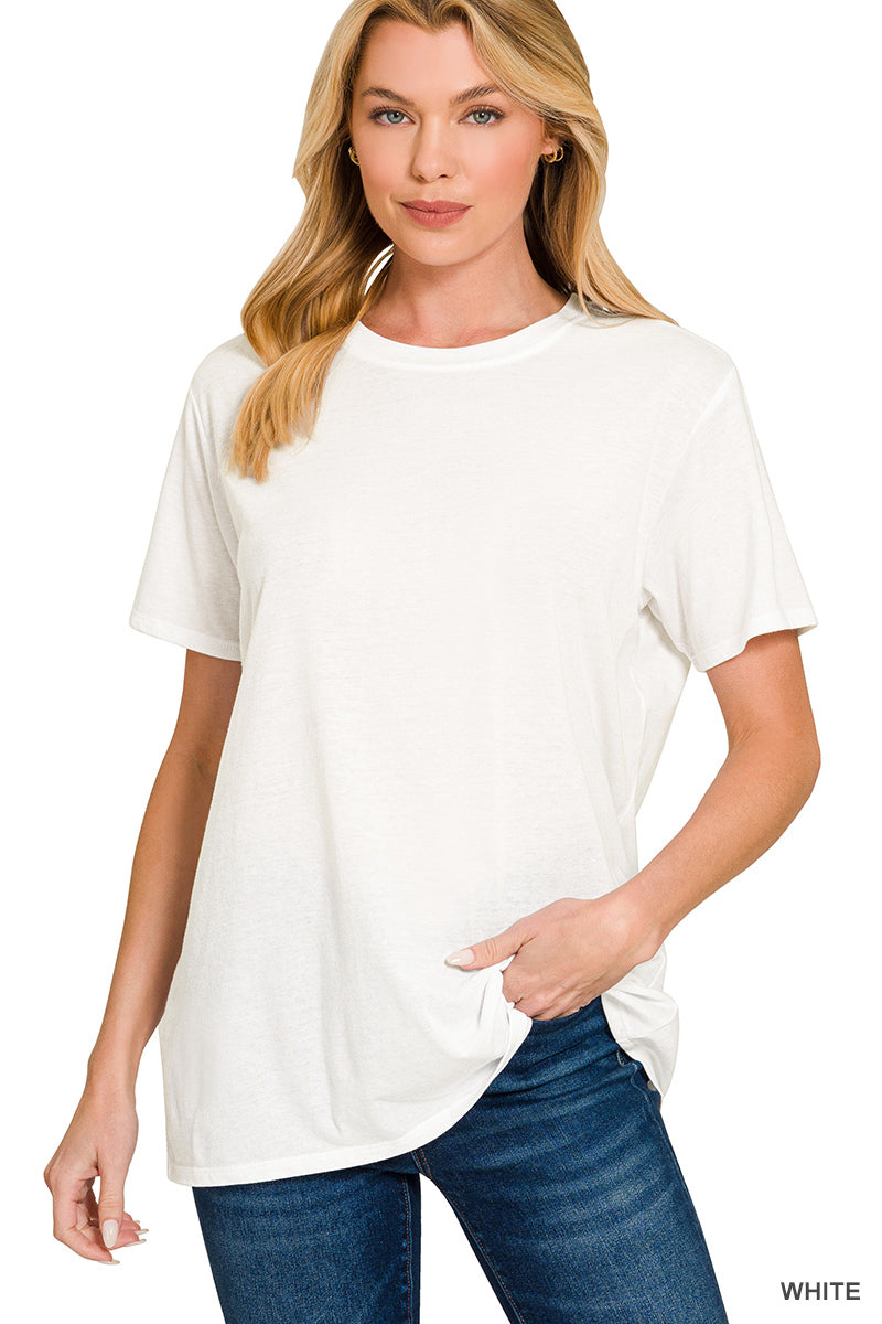 White Cotton Boyfriend Round Neck Tee