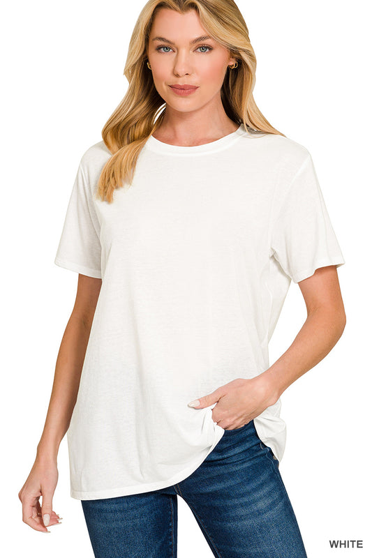 White Cotton Boyfriend Round Neck Tee