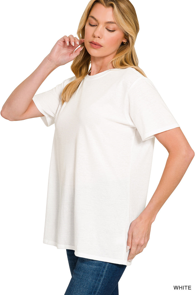 White Cotton Boyfriend Round Neck Tee