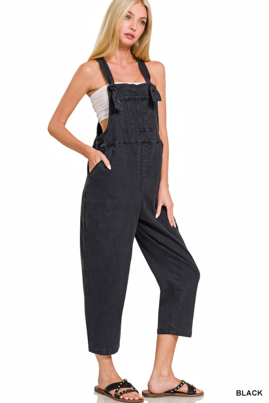 Washed Knot Strap Relaxed Fit Overalls