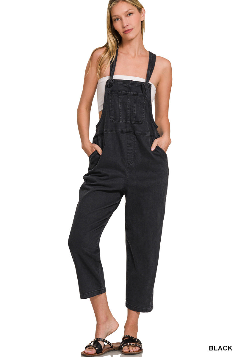 Washed Knot Strap Relaxed Fit Overalls