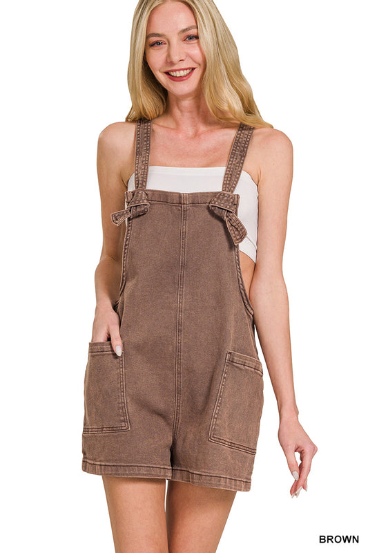 Brown Washed Knot Strap Romper