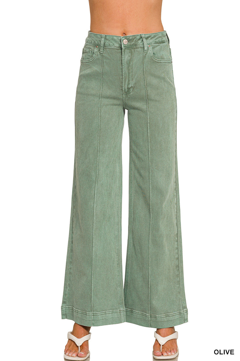 Olive High Rise Wide Leg Pintuck Pants