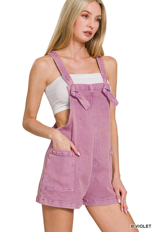 Violet Washed Knot Strap Romper