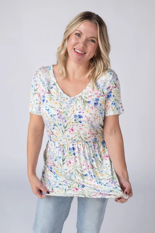 Sarah Ruffle Short Sleeve - Cottage Floral