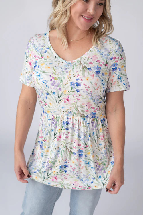 Sarah Ruffle Short Sleeve - Cottage Floral