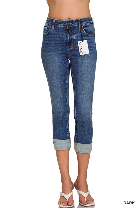 Zenana Cuffed Skinny Denim Capri