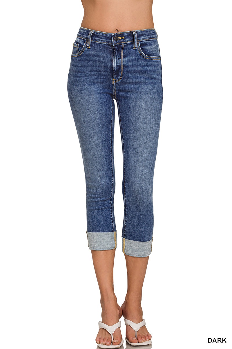 Zenana Cuffed Skinny Denim Capri