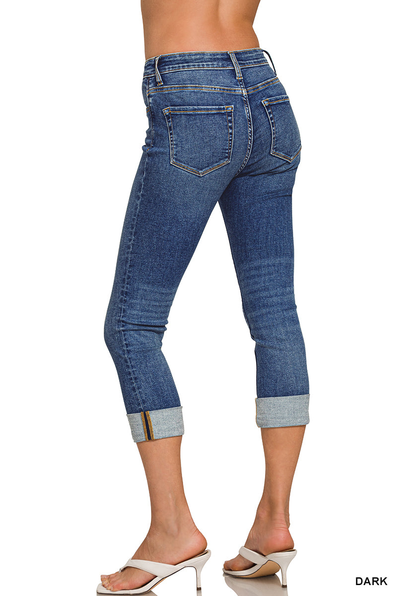 Zenana Cuffed Skinny Denim Capri