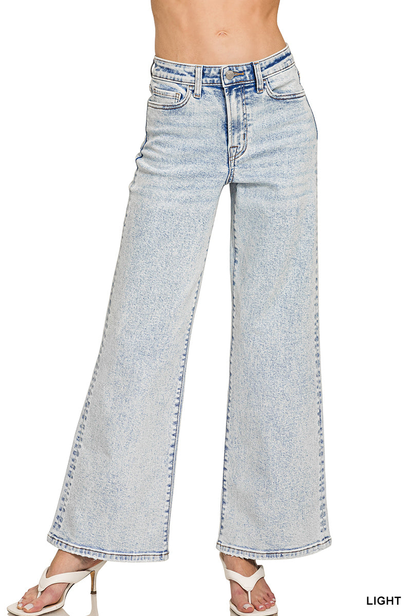 Zenana Light Wash Wide Leg Denim Pants