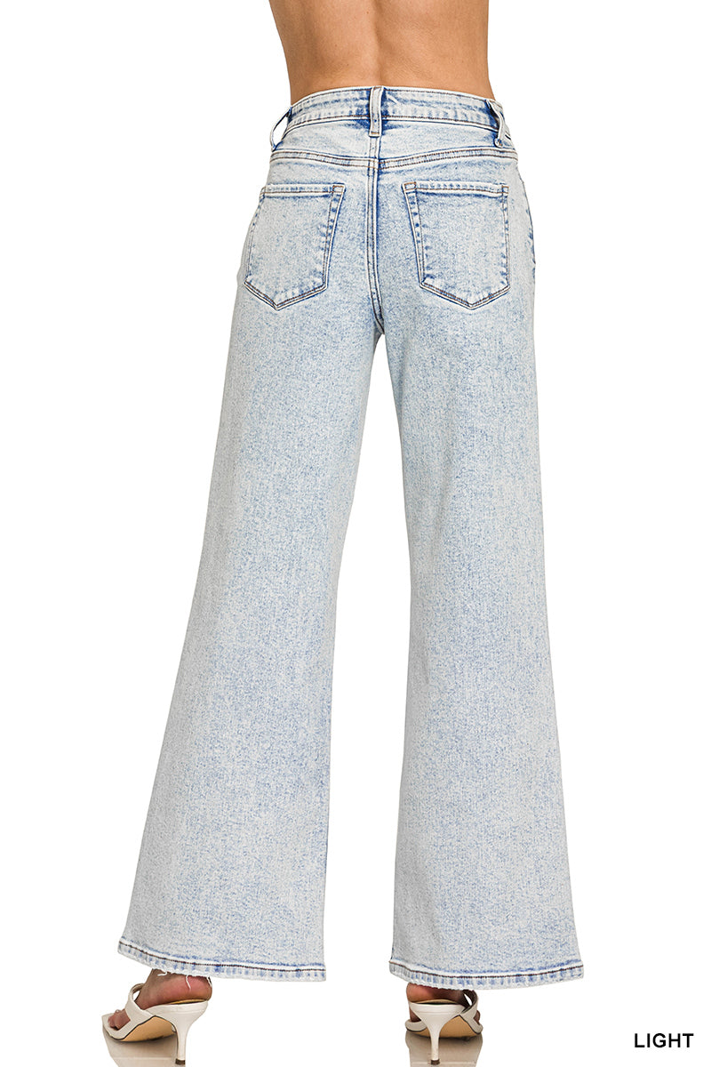 Zenana Light Wash Wide Leg Denim Pants