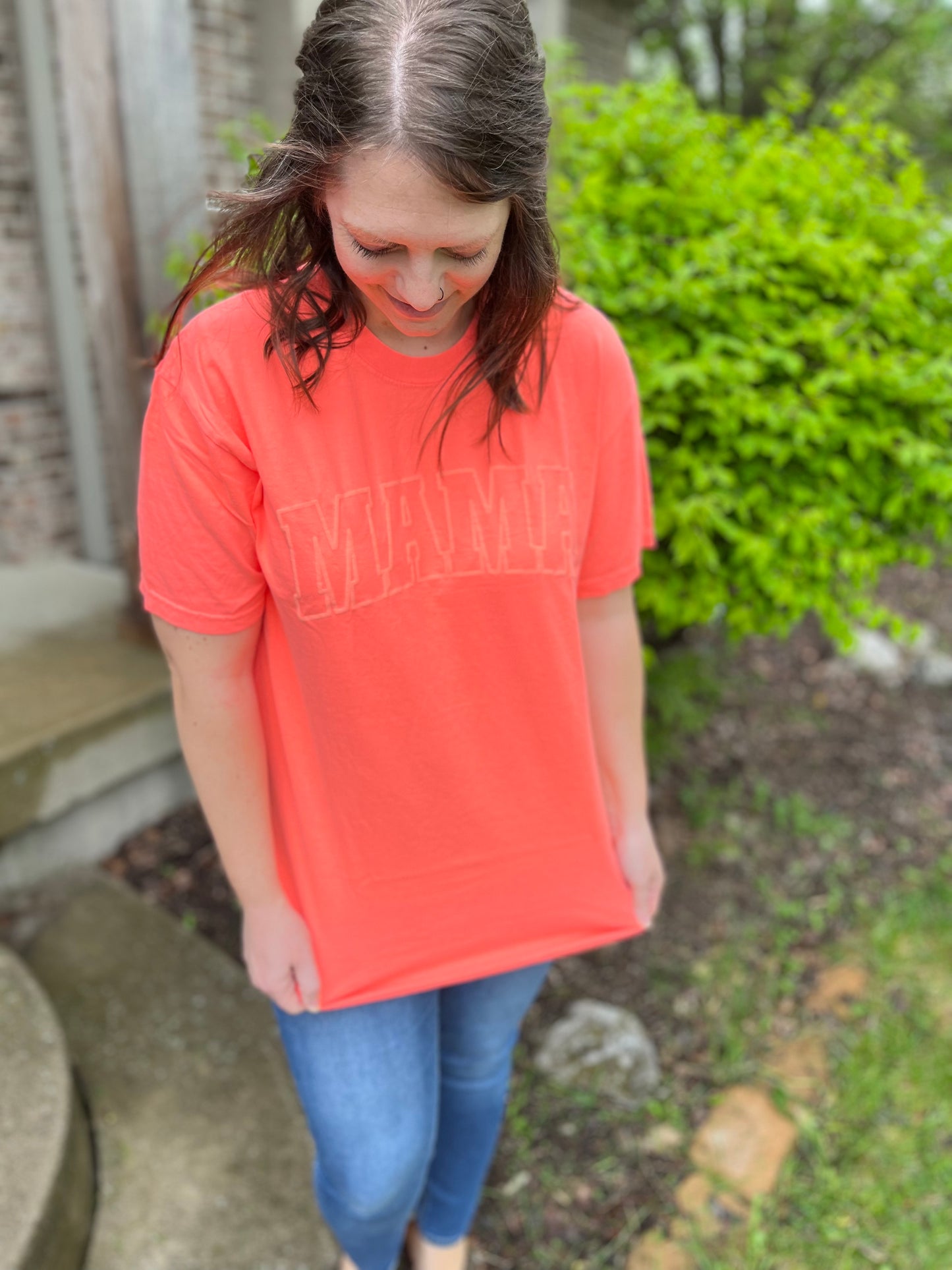 Mama Puff Graphic Tee--Neon Coral