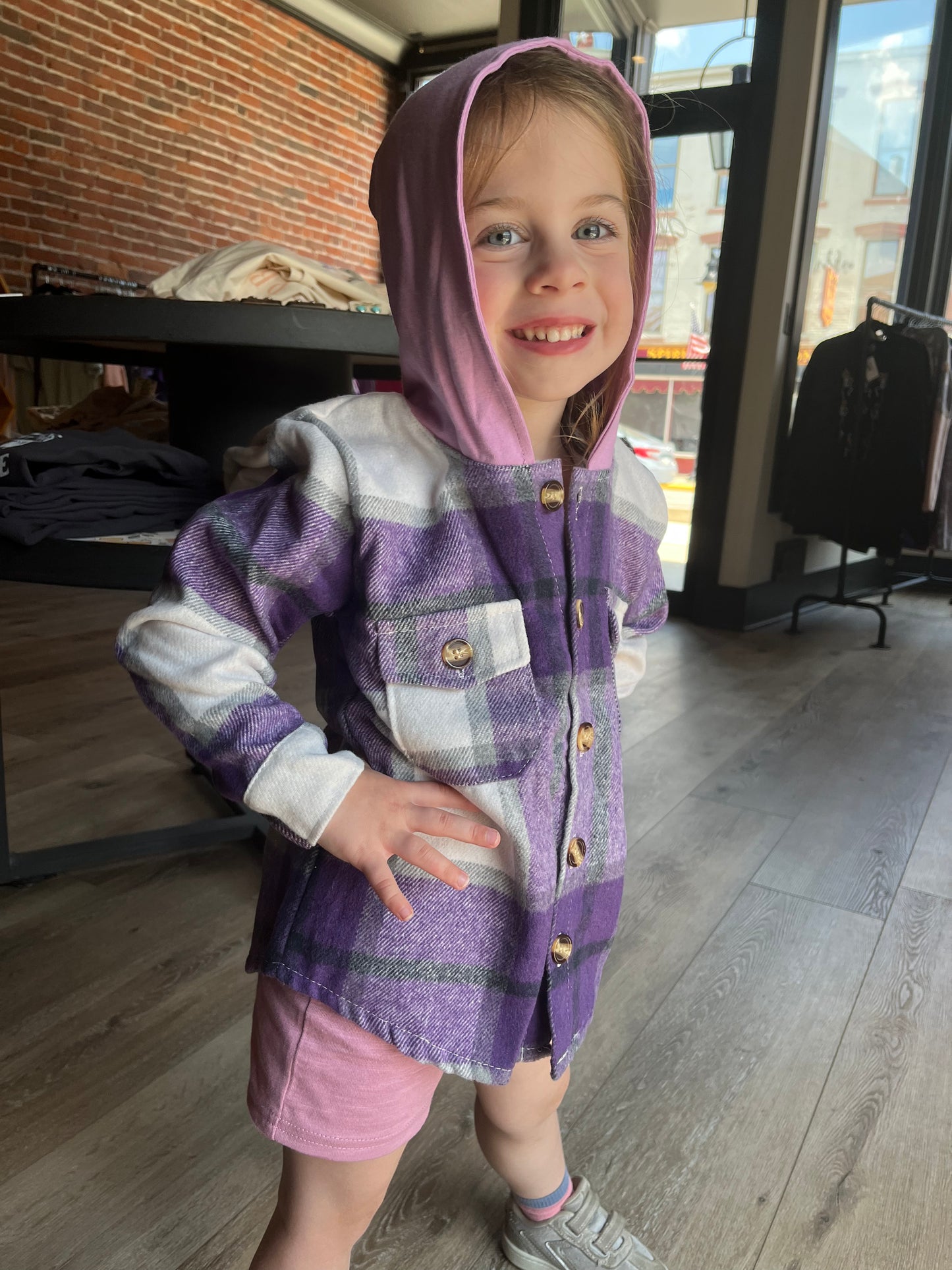 Purple Hooded Flannel Jacket