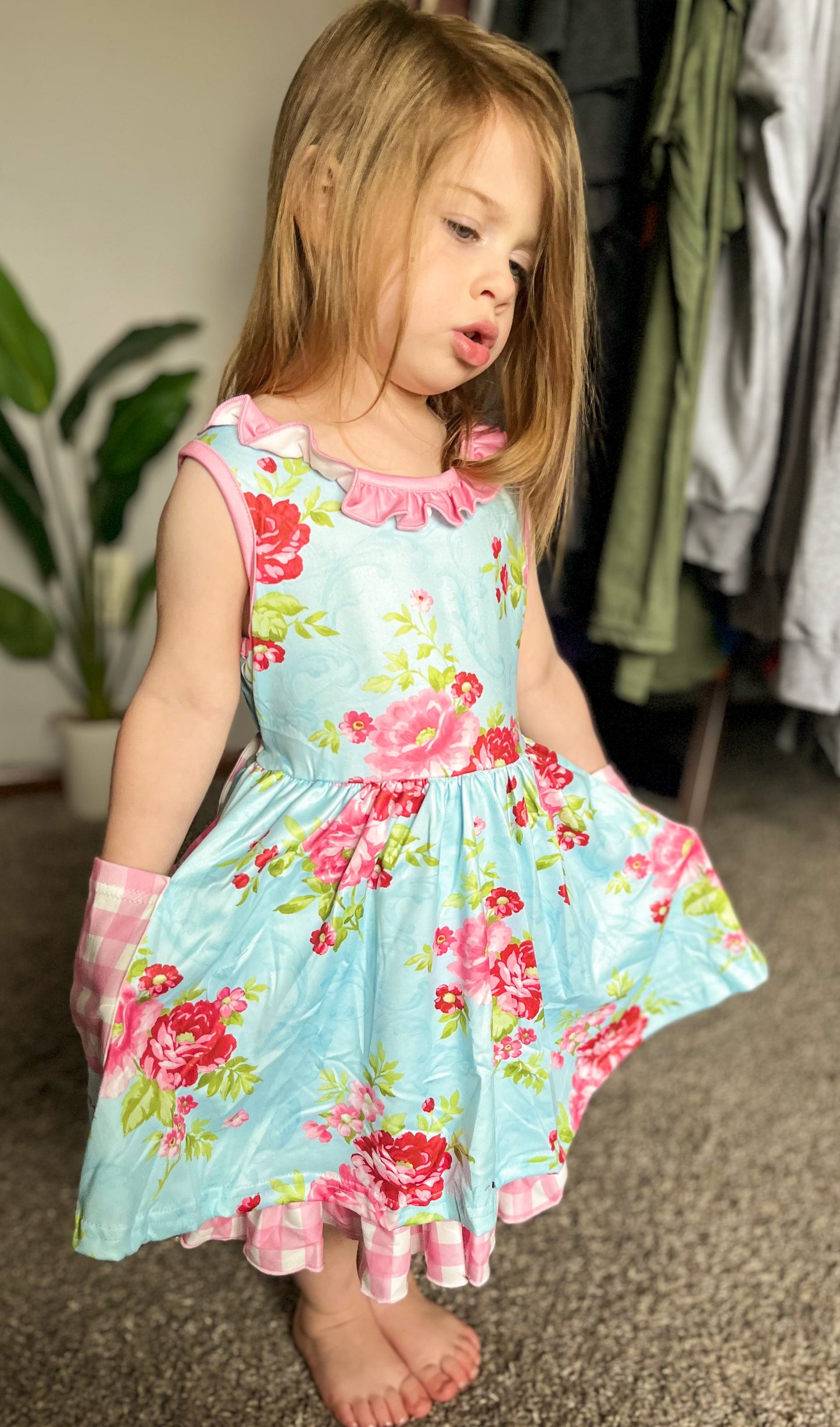 Plaid Roses Girls Twirl Dress