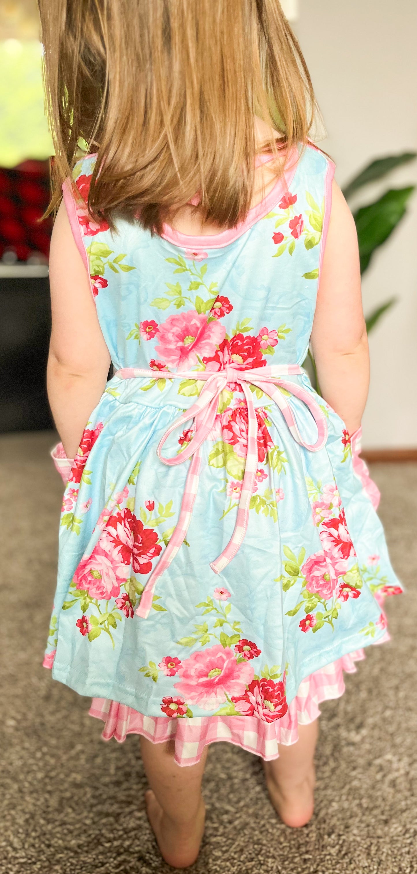 Plaid Roses Girls Twirl Dress