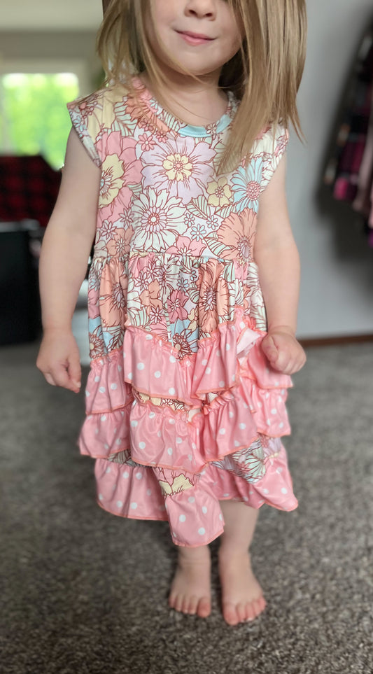 Pretty in Pink Floral Tiered Midi Dress