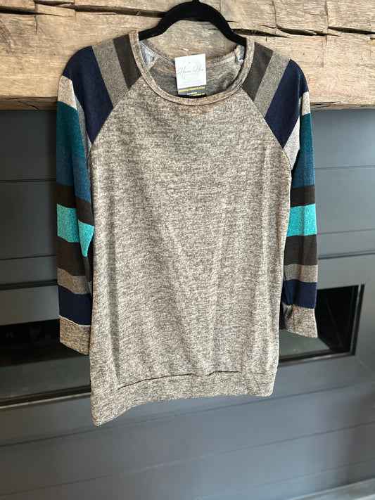 Charcoal Heathered Blue Stripe Top