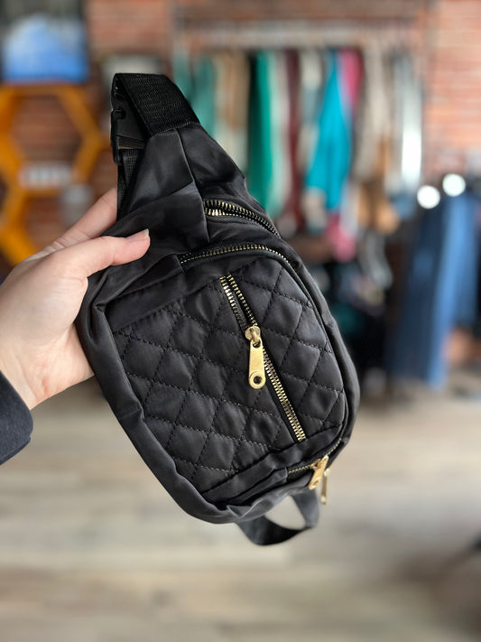 Black Quiled Nylon Bum Bag