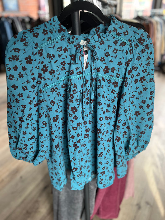 Umgee Black & Teal Floral Top