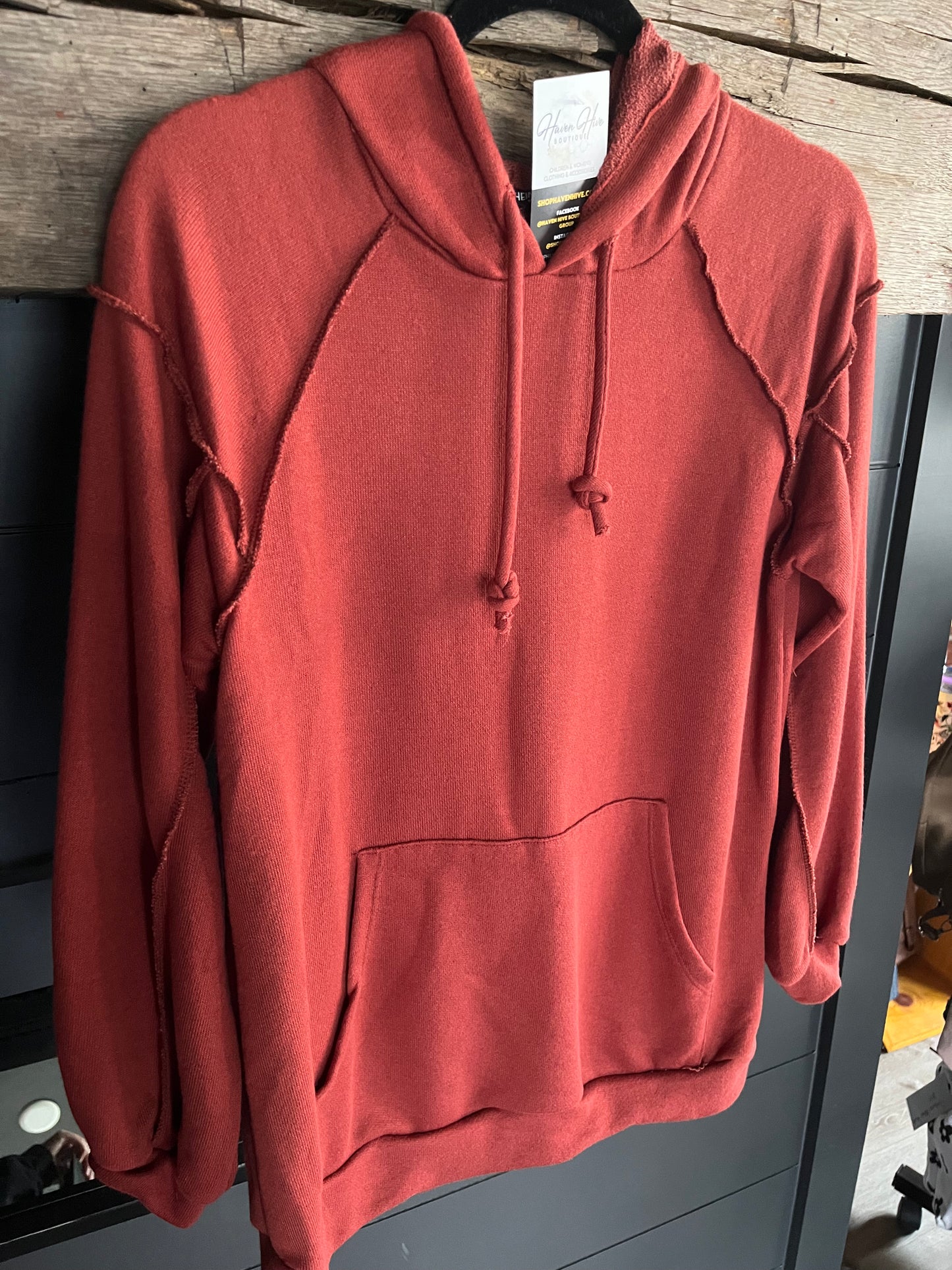Exposed Seam Dark Rust Hoodie