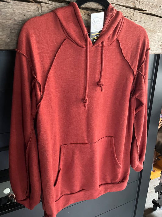Exposed Seam Dark Rust Hoodie