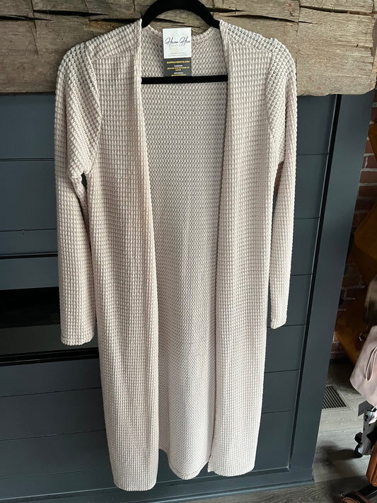 Side Slit Waffle Cardigan--Light Taupe