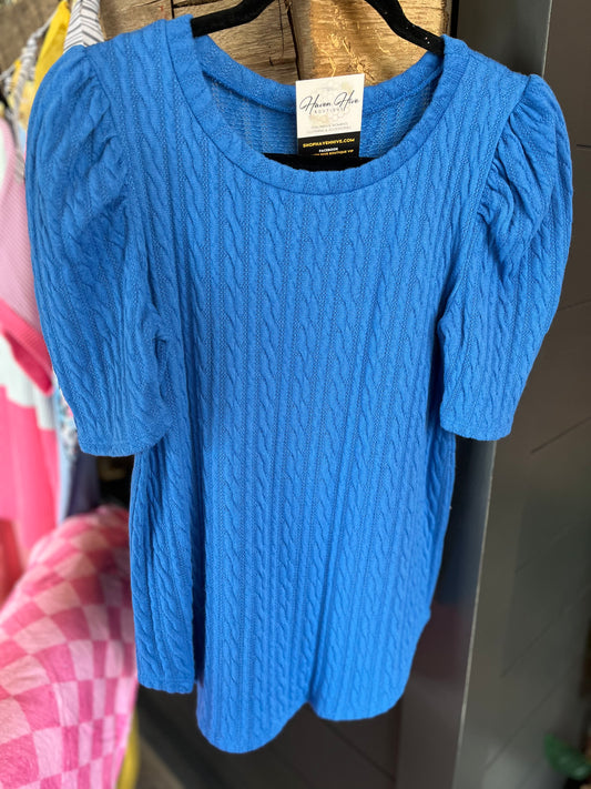 Knit Puff Sleeve Top--Blue