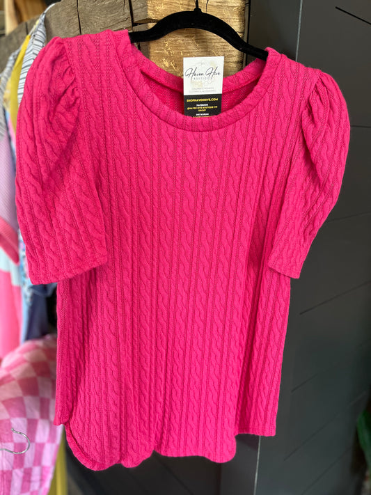 Knit Puff Sleeve Top--Pink