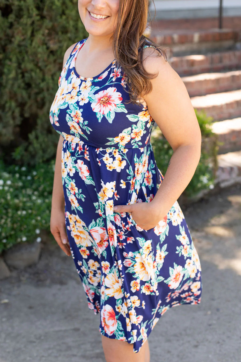 Kelsey Tank Dress--Navy Tropical