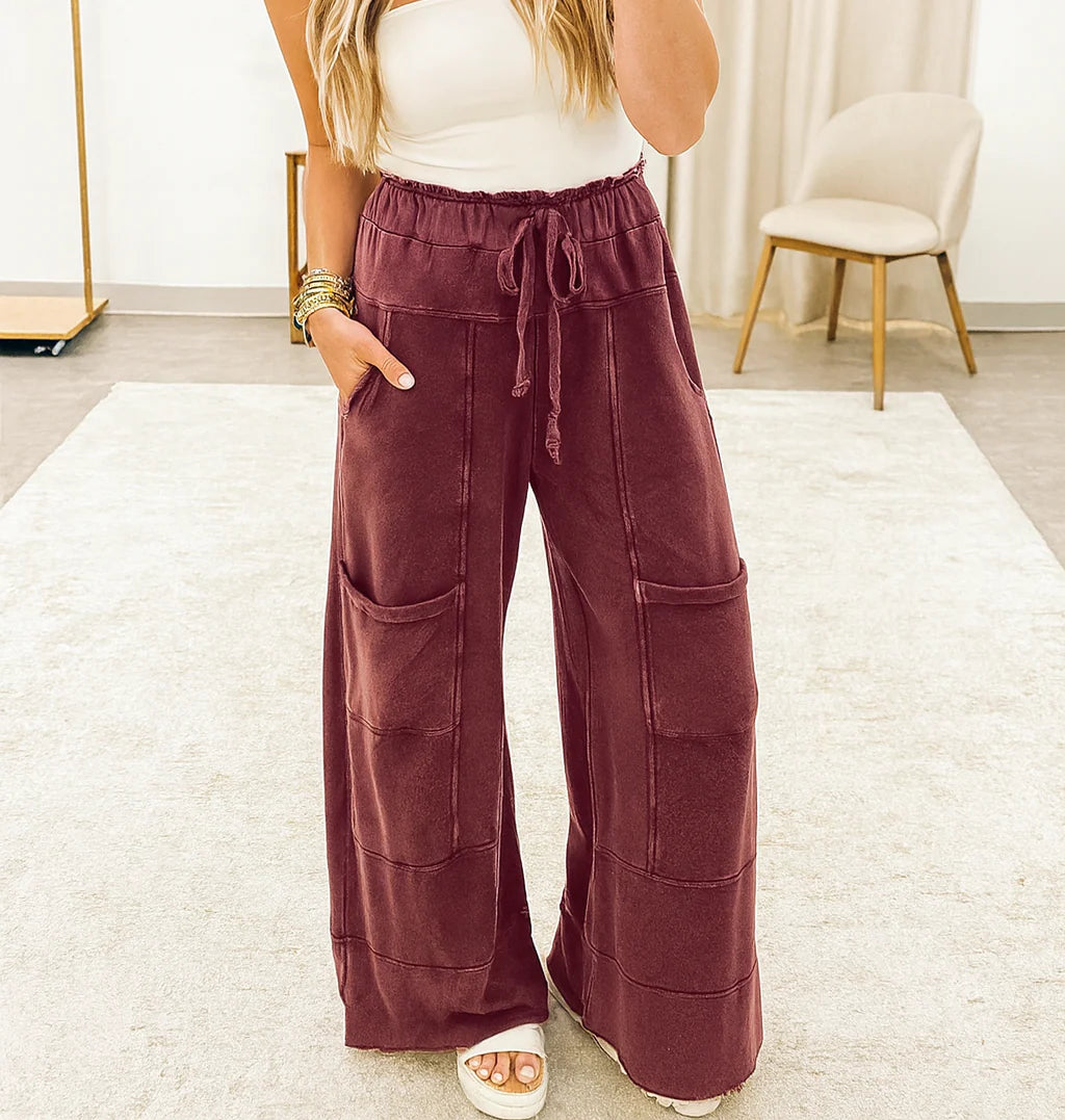 Wine Mineral Wash Pants